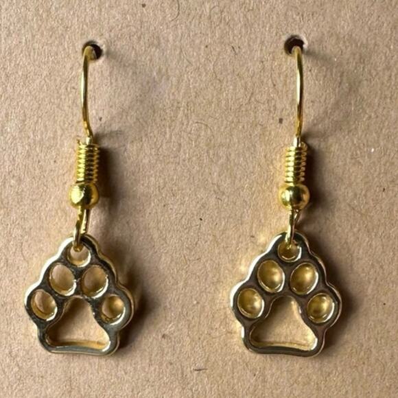 Handmade Jewelry - Handmade Dog Paw Earrings Dangle Gold Tone Dog Lovers Birthday Christmas Gift